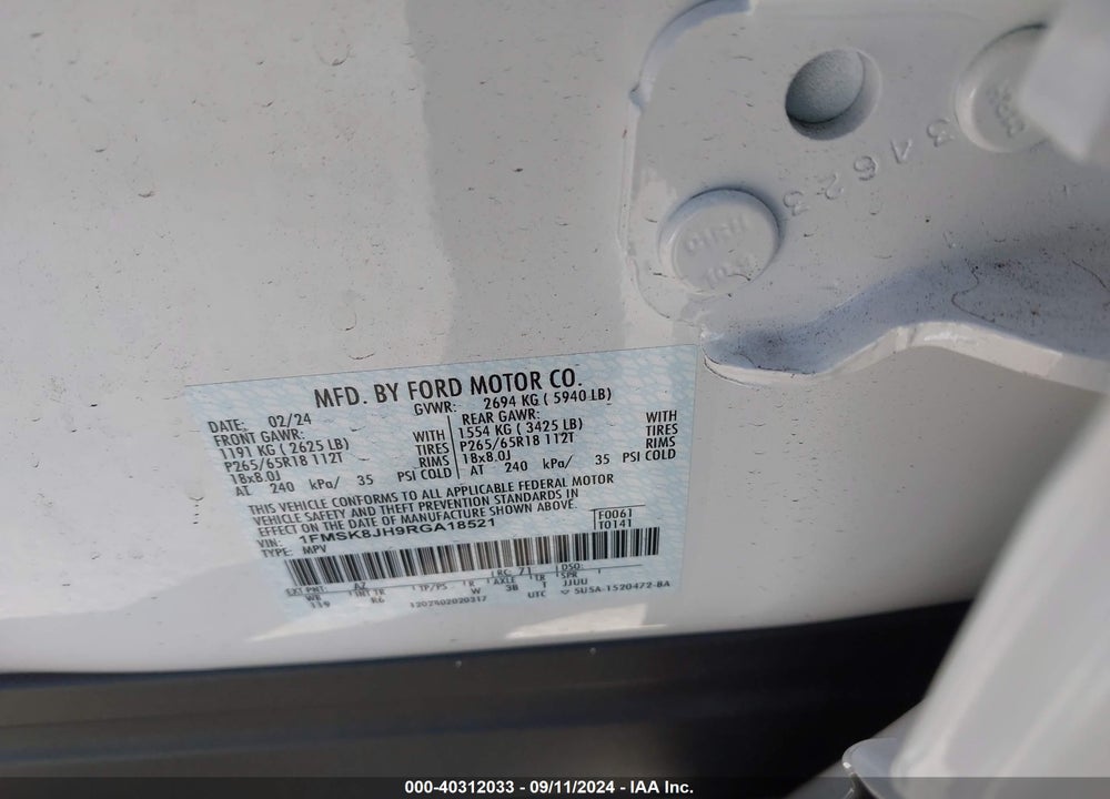 2024 FORD EXPLORER TIMBERLINE VIN: 1FMSK8JH9RJA18521