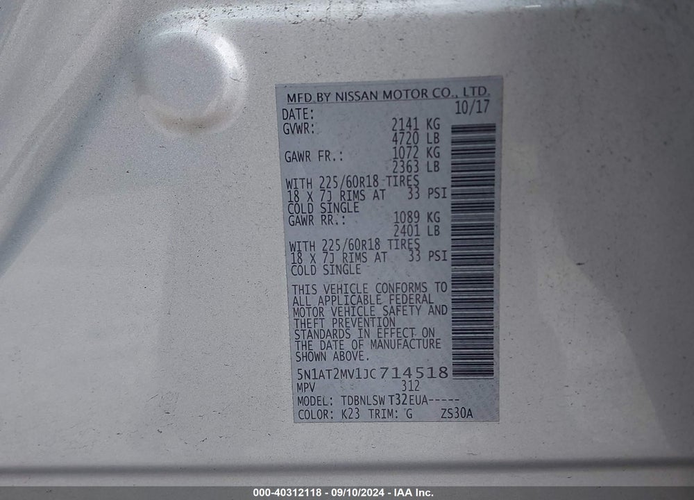 2018 NISSAN ROGUE SL VIN: 5N1AT2MV1JC714518