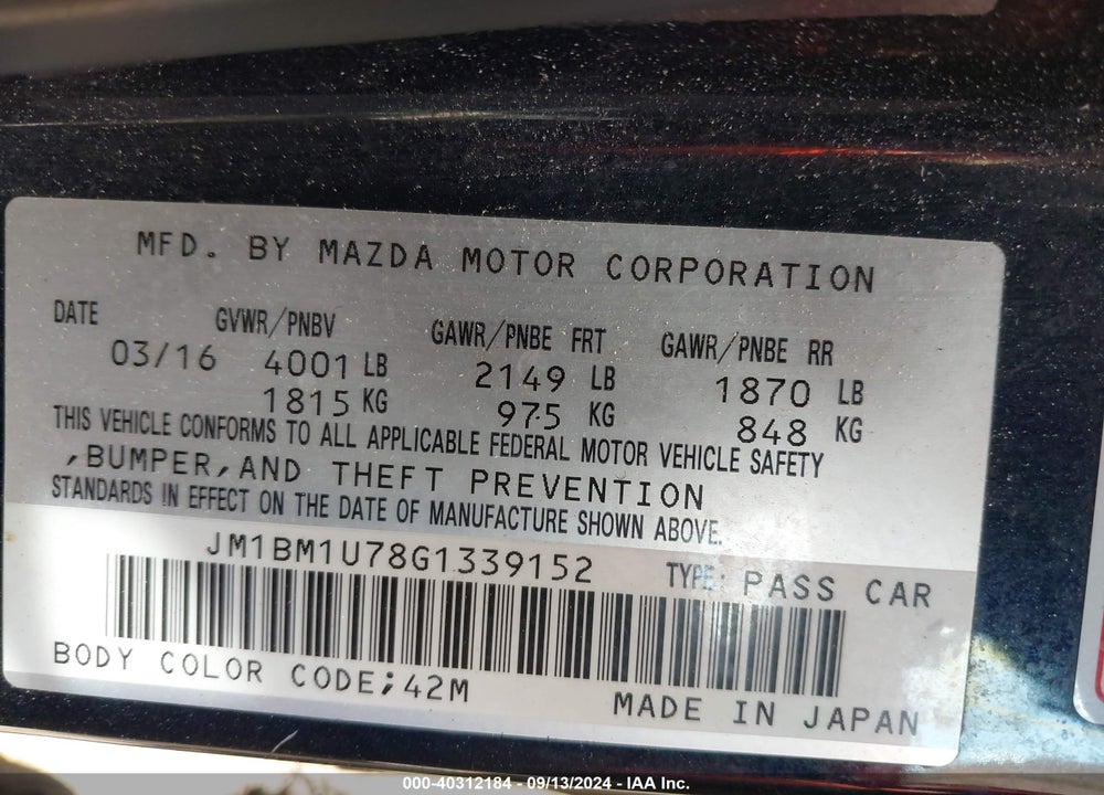 2016 MAZDA 3 I SPORT VIN: JM1BM1U78G1339152