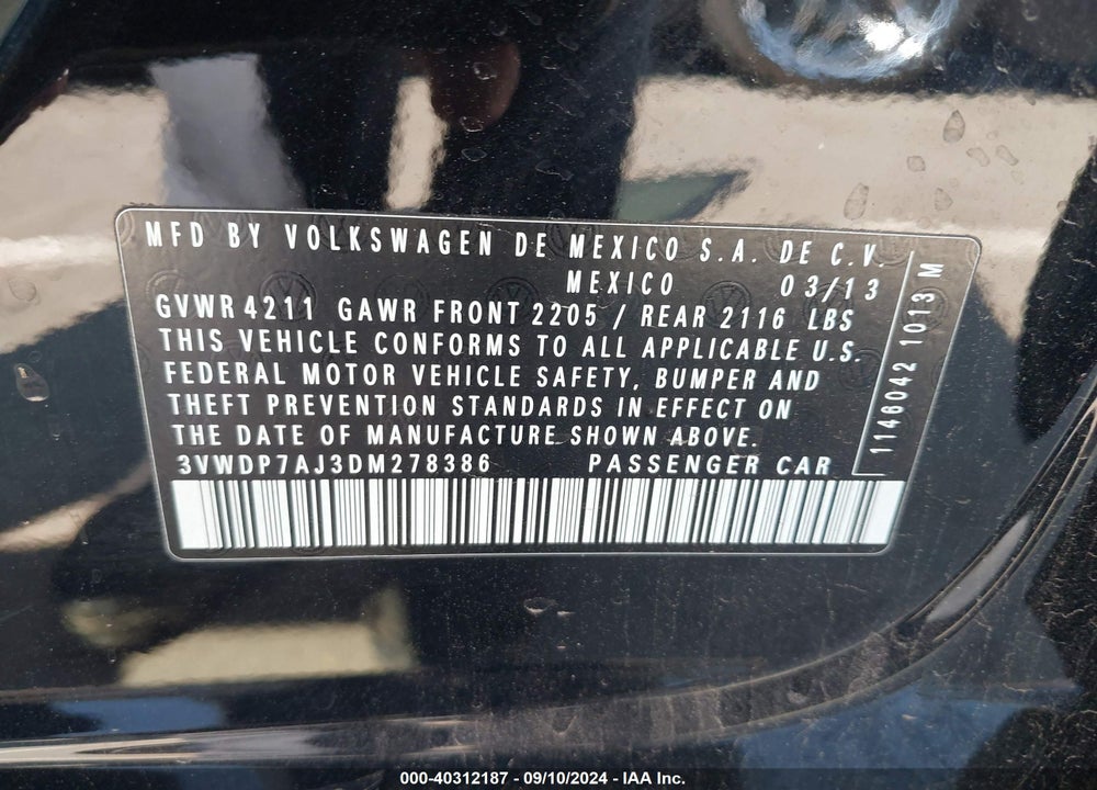 2013 VOLKSWAGEN JETTA 2.5L SE VIN: 3VWDP7AJ3DM278386