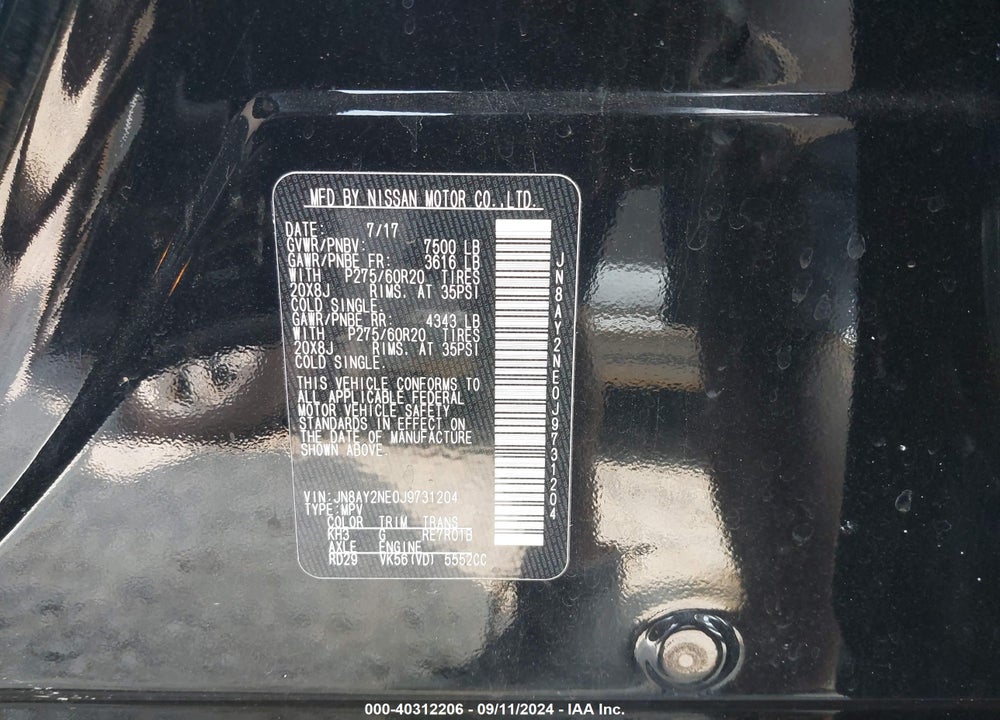 2018 NISSAN ARMADA PLATINUM VIN: JN8AY2NE0J9731204