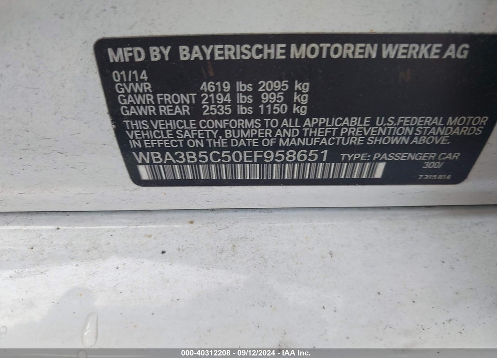 2014 BMW 328I XDRIVE VIN: WBA3B5C50EF958651