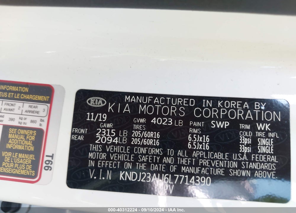 2020 KIA SOUL LX VIN: KNDJ23AU6L7714390