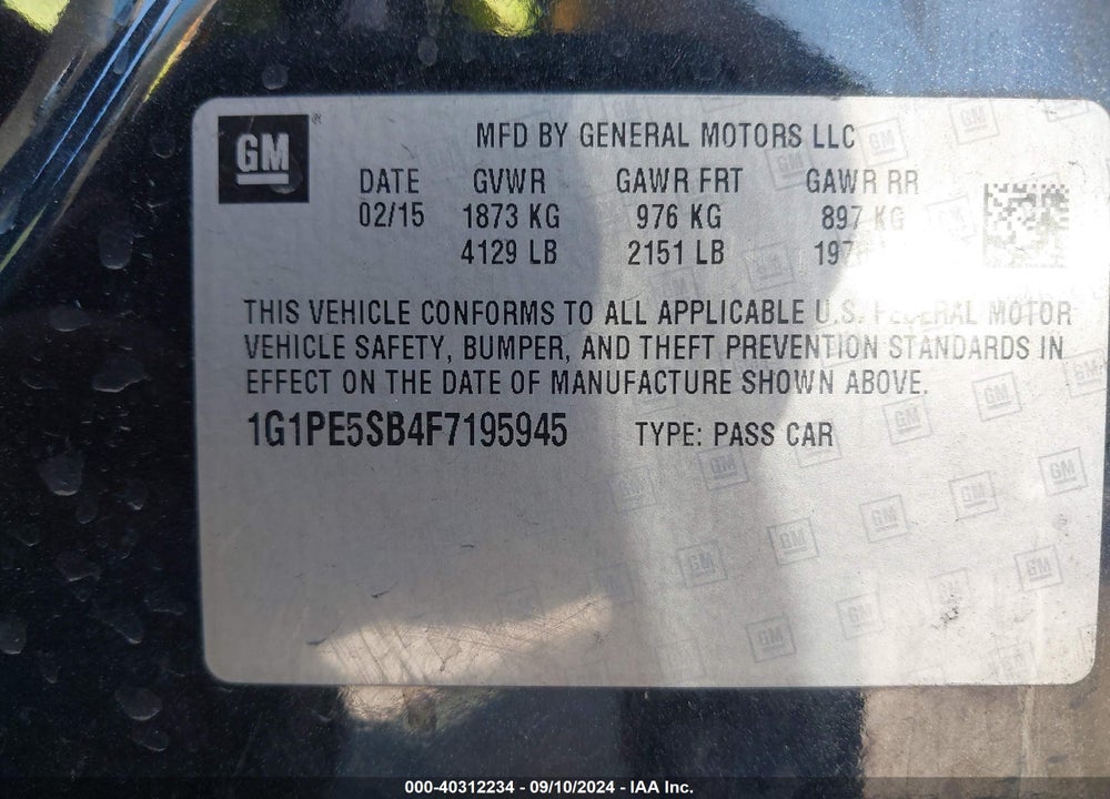 2015 CHEVROLET CRUZE 2LT AUTO VIN: 1G1PE5SB4F7195945