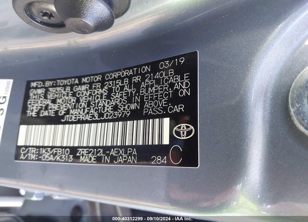 2020 TOYOTA COROLLA LE VIN: JTDEPRAE3LJ023979