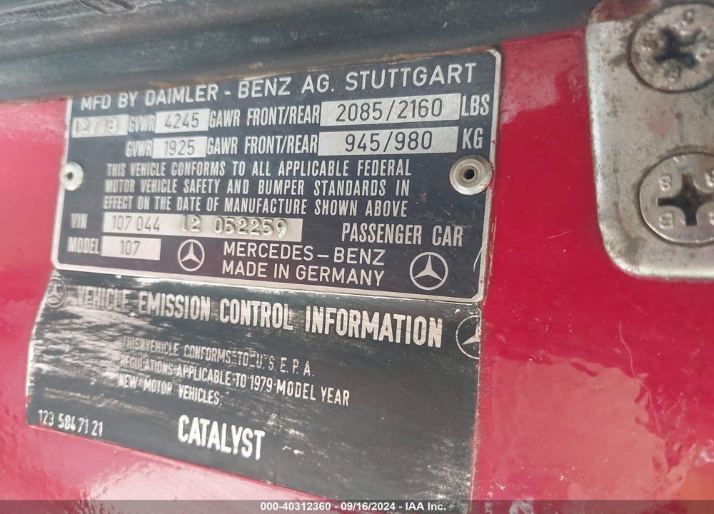 1979 MERCEDES-BENZ 450 VIN: 10704412052259