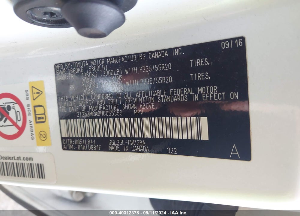 2017 LEXUS RX 350 VIN: 2T2BZMCA0HC055359