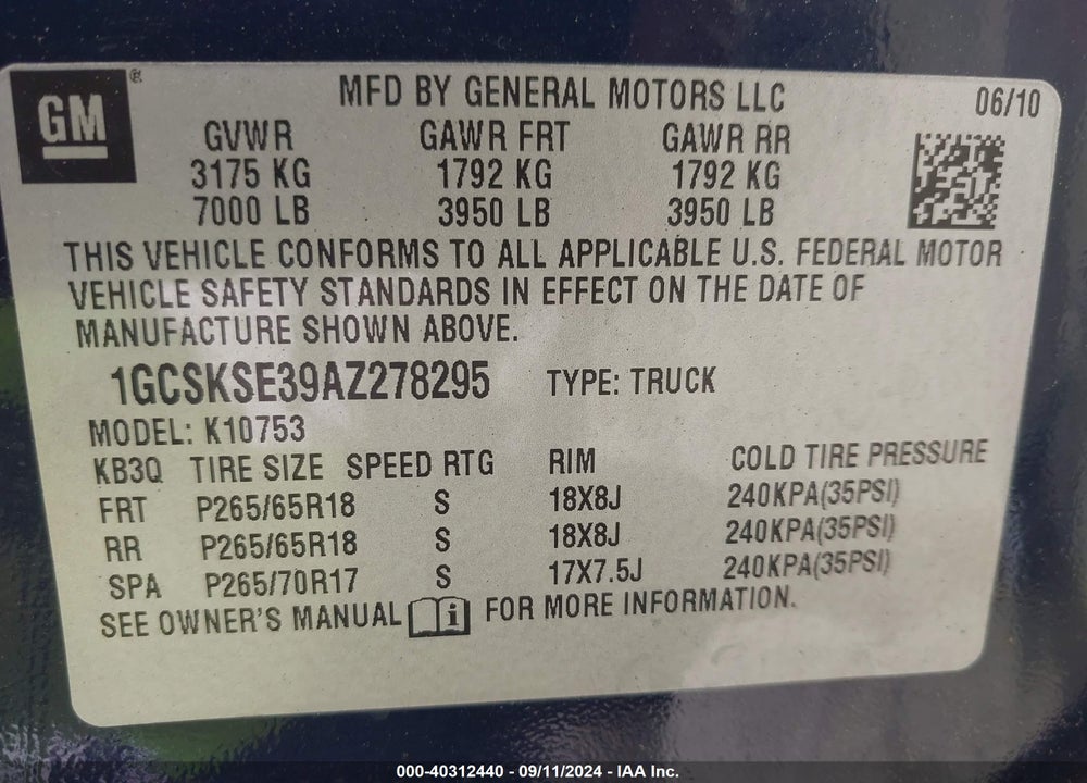 2010 CHEVROLET SILVERADO 1500 LT VIN: 1GCSKSE39AZ278295