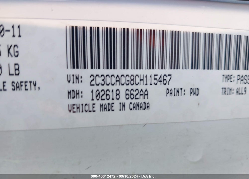 2012 CHRYSLER 300 VIN: 2C3CCACG8CH115467