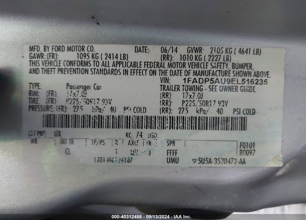 2014 FORD C-MAX HYBRID SE VIN: 1FADP5AU9EL516235