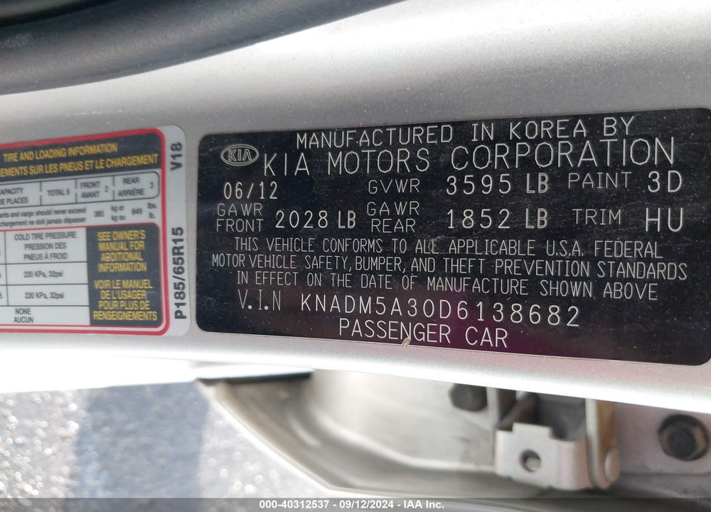 2013 KIA RIO LX VIN: KNADM5A30D6138682