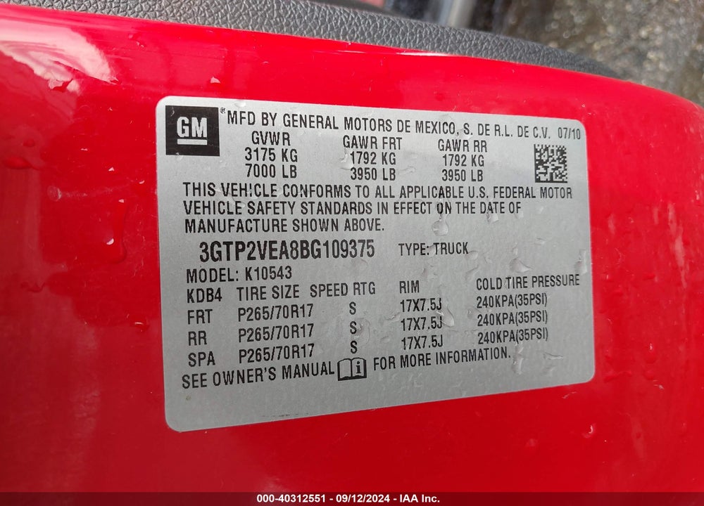2011 GMC SIERRA 1500 SLE VIN: 3GTP2VEA8BG109375