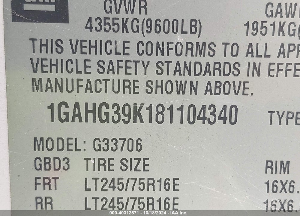 2008 CHEVROLET EXPRESS LS VIN: 1GAHG39K181104340