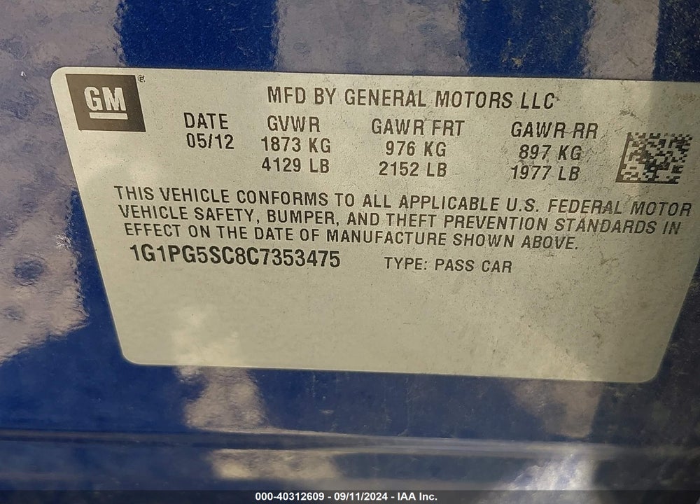 2012 CHEVROLET CRUZE 2LT VIN: 1G1PG5SC8C7353475