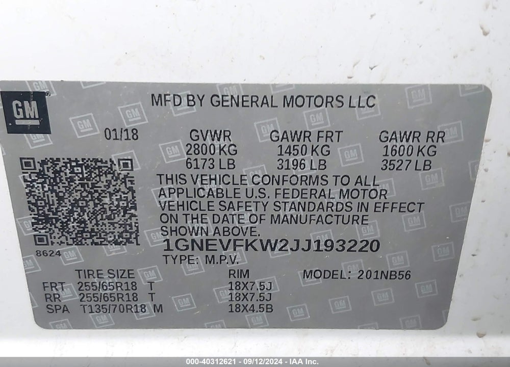 2018 CHEVROLET TRAVERSE LS VIN: 1GNEVFKW2JJ193220