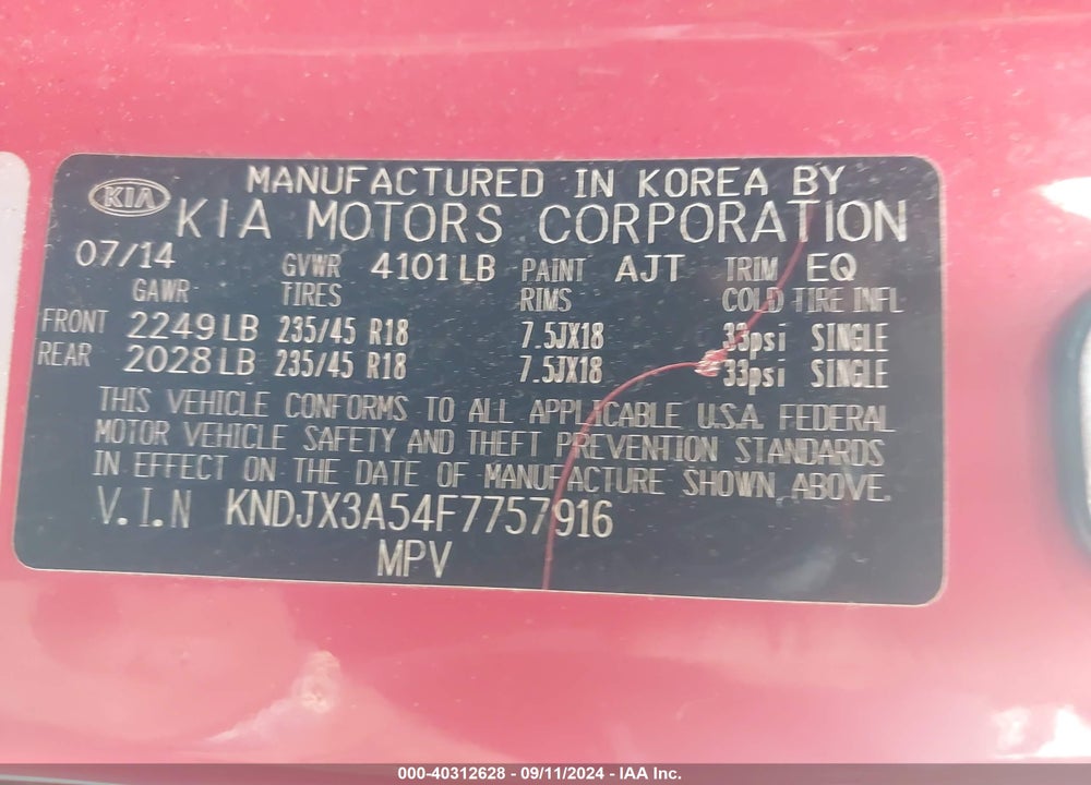 2015 KIA SOUL VIN: KNDJX3A54F7757916