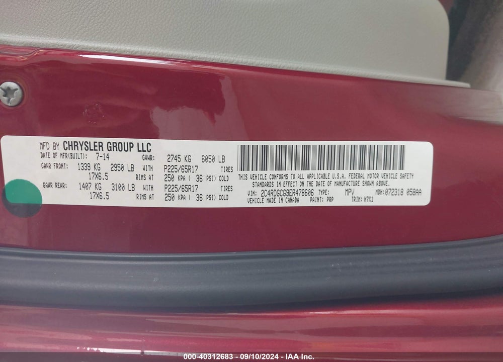 2014 DODGE GRAND CARAVAN SXT VIN: 2C4RDGCG9ER478606