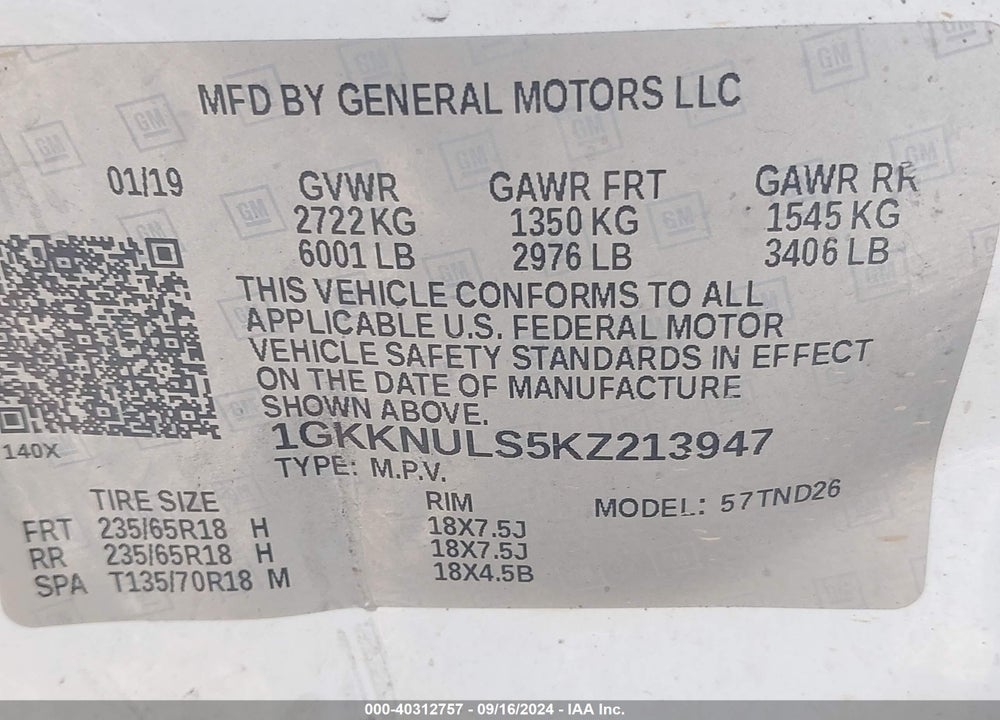 2019 GMC ACADIA SLT-1 VIN: 1GKKNULS5KZ213947