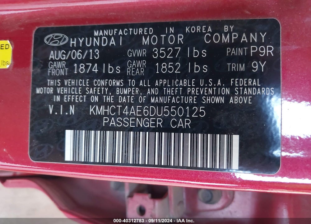 2013 HYUNDAI ACCENT VIN: KMHCT4AE6DU550125