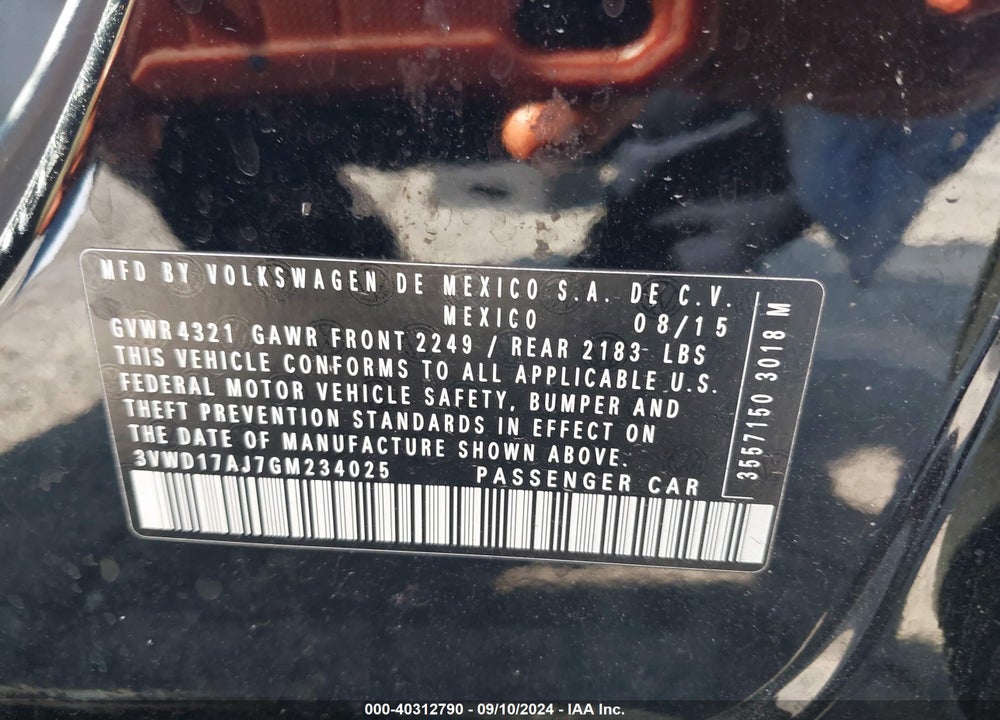 2016 VOLKSWAGEN JETTA 1.8T SPORT VIN: 3VWD17AJ7GM234025