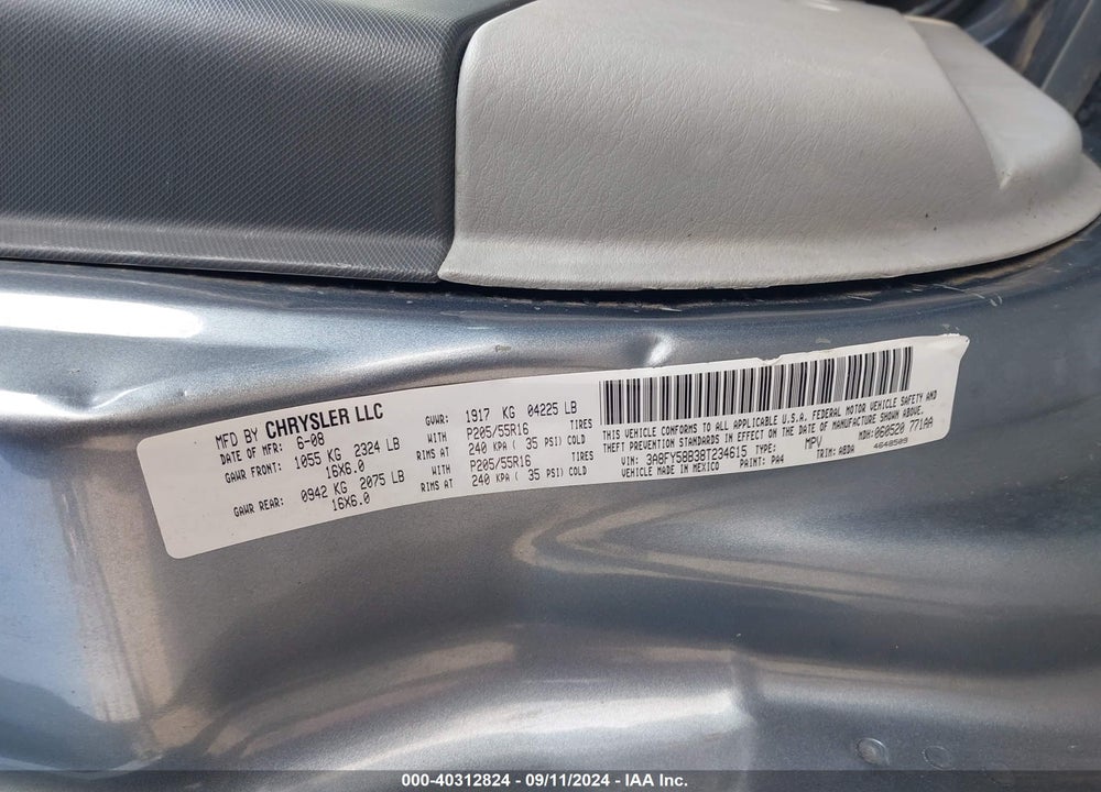 2008 CHRYSLER PT CRUISER TOURING VIN: 3A8FY58B38T234615