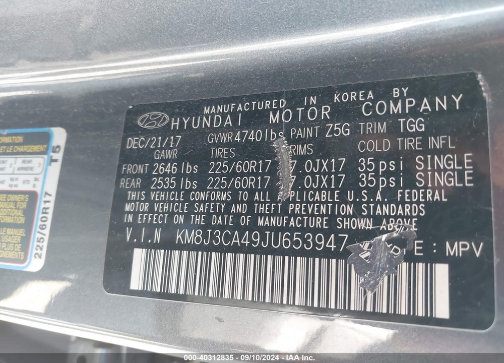 2018 HYUNDAI TUCSON SEL VIN: KM8J3CA49JU653947