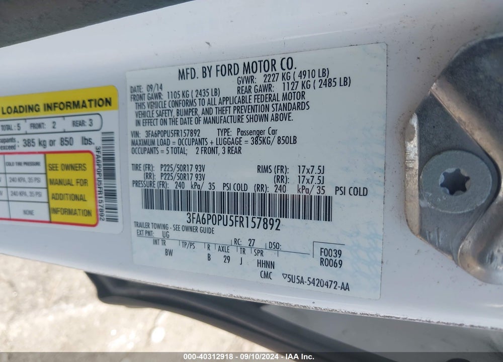 2015 FORD FUSION ENERGI SE LUXURY VIN: 3FA6P0PU5FR157892