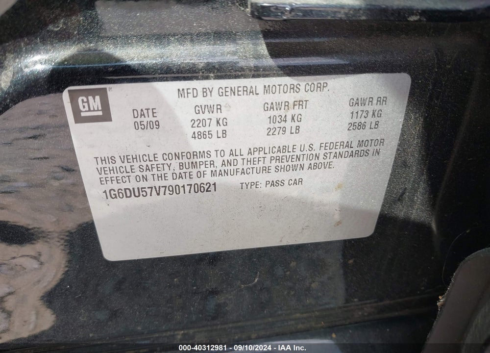 2009 CADILLAC CTS STANDARD VIN: 1G6DU57V790170621
