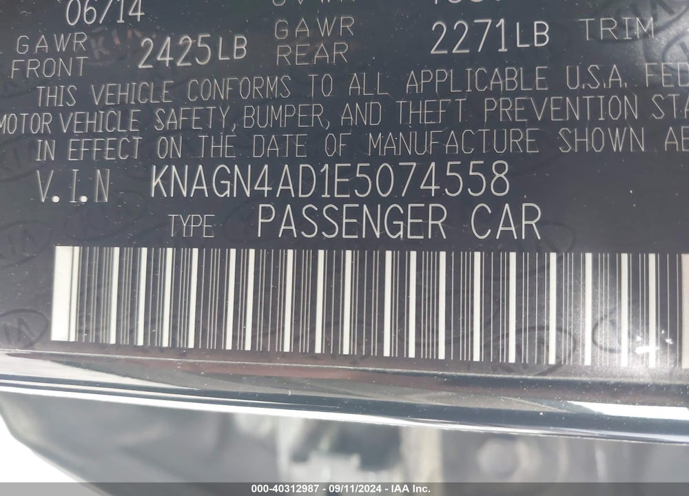 2014 KIA OPTIMA HYBRID EX VIN: KNAGN4AD1E5074558