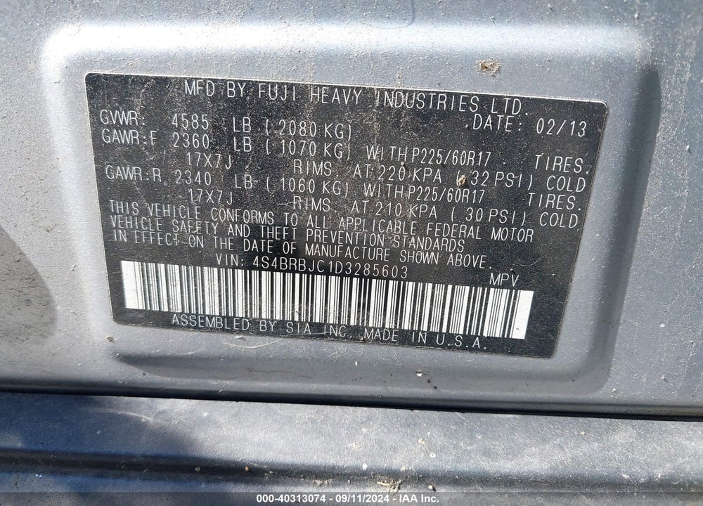 2013 SUBARU OUTBACK 2.5I LIMITED VIN: 4S4BRBJC1D3285603