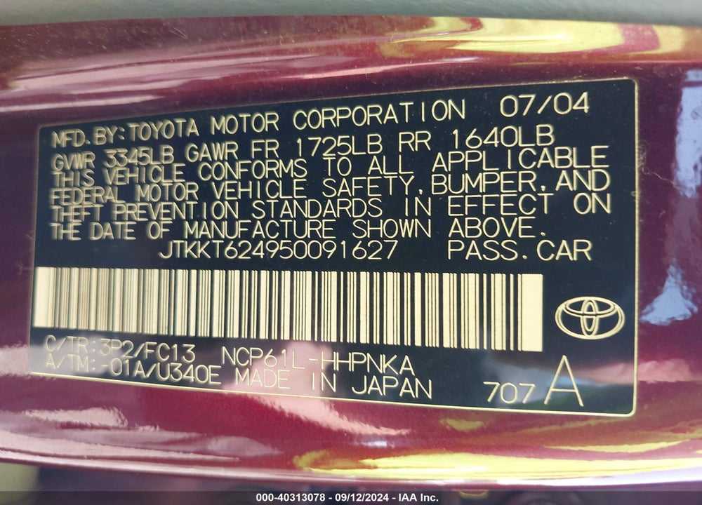 2005 SCION XA VIN: JTKKT624950091627