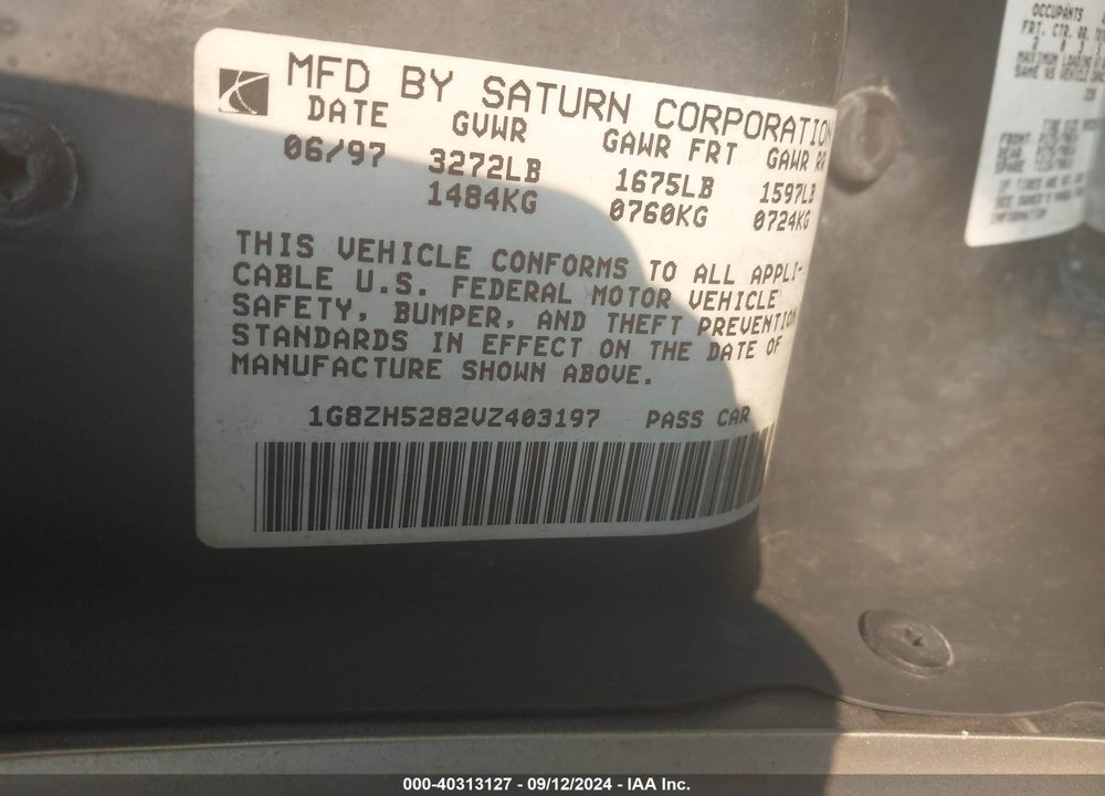 1997 SATURN SL SL1 VIN: 1G8ZH5282VZ403197