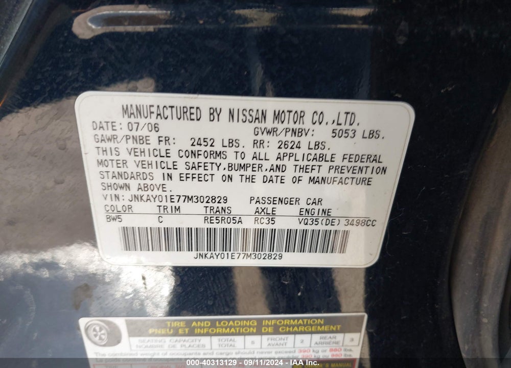 2007 INFINITI M35 VIN: JNKAY01E77M302829