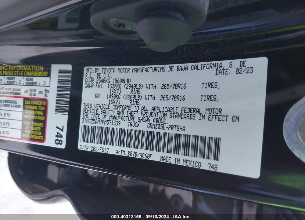 2023 TOYOTA TACOMA TRD OFF ROAD VIN: 3TMCZ5AN7PM571339