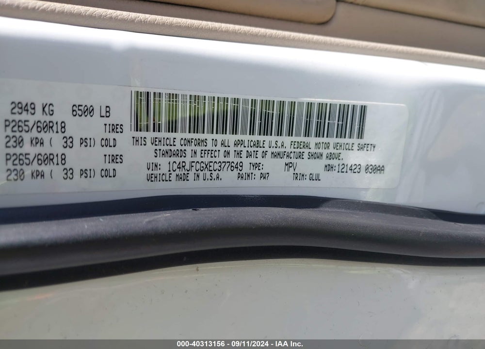2014 JEEP GRAND CHEROKEE VIN: 1C4RJFCGXEC377649