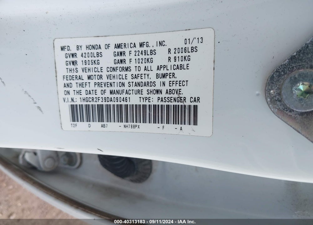 2013 HONDA ACCORD LX VIN: 1HGCR2F39DA090461