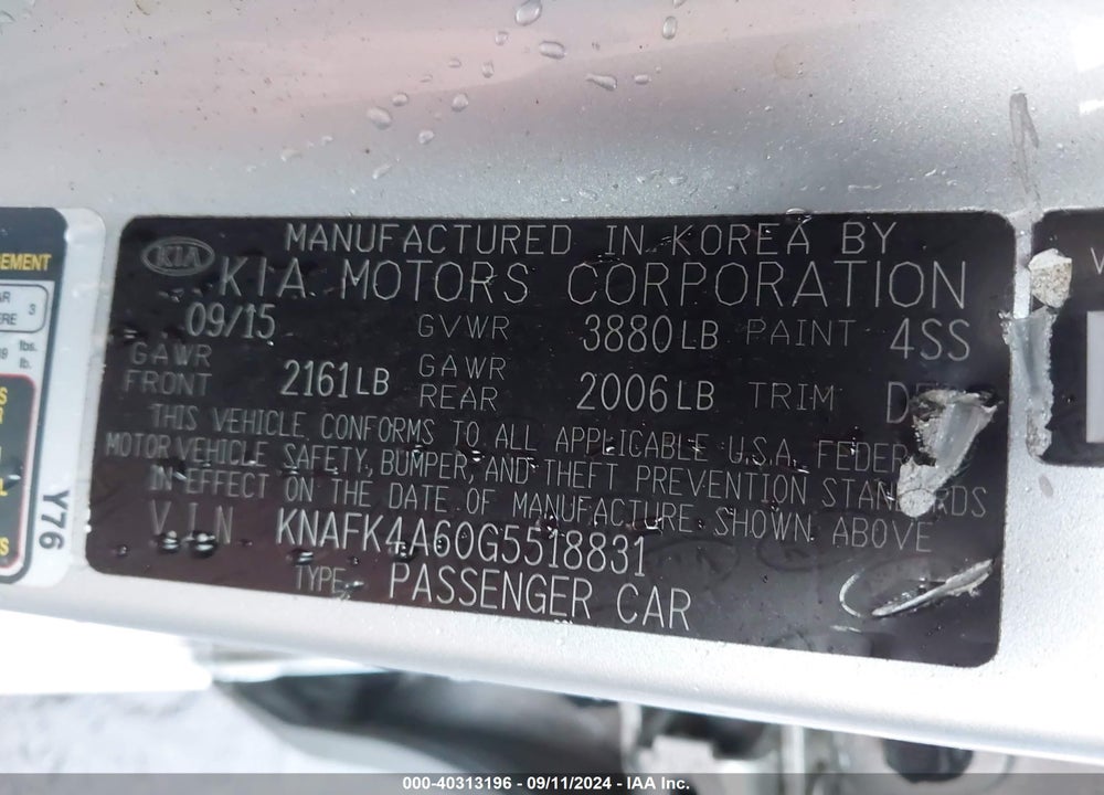 2016 KIA FORTE LX VIN: KNAFK4A60G5518831