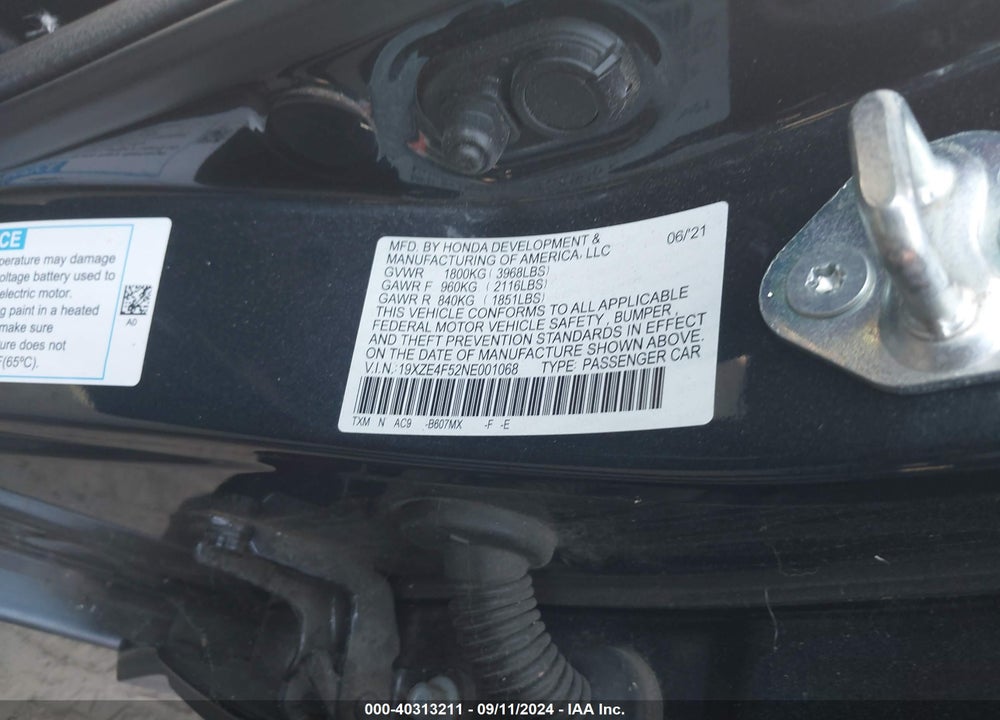 2022 HONDA INSIGHT EX VIN: 19XZE4F52NE001068