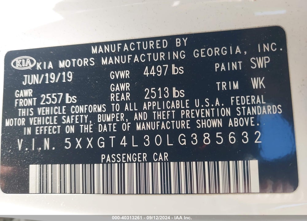 2020 KIA OPTIMA LX VIN: 5XXGT4L30LG385632