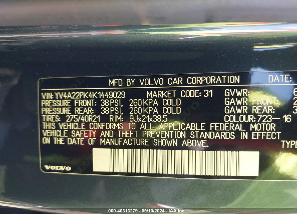 2019 VOLVO XC90 T6 MOMENTUM VIN: YV4A22PK4K1449029