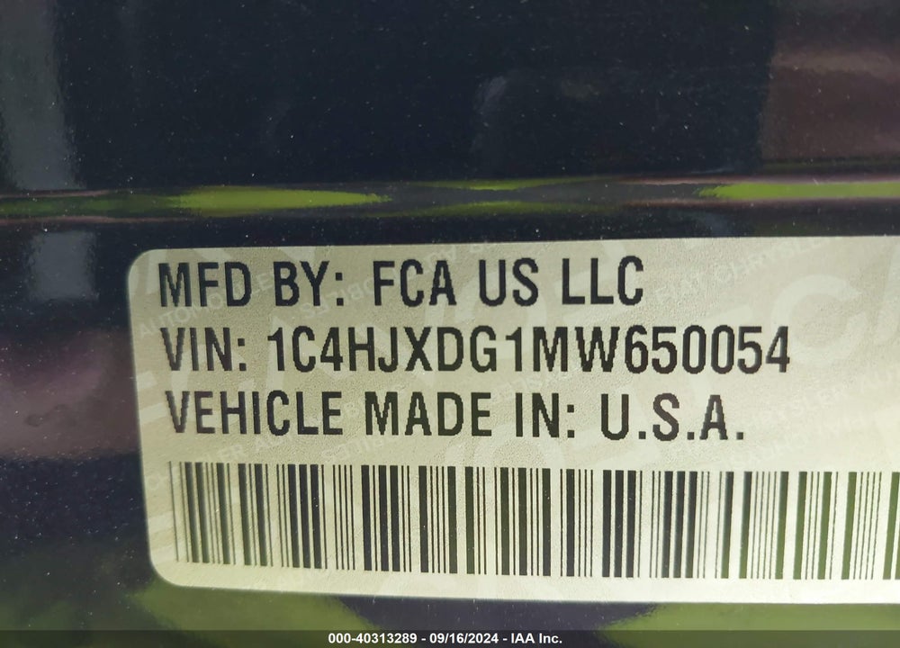 2021 JEEP WRANGLER UNLIMITED SPORT ALTITUDE 4X4 VIN: 1C4HJXDG1MW650054