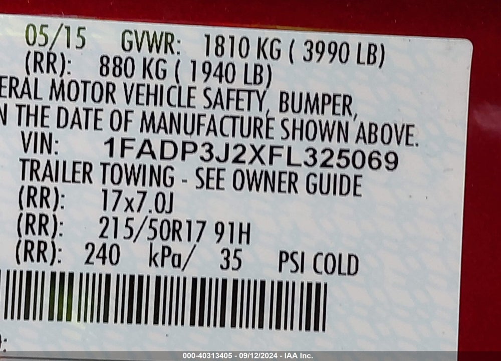 2015 FORD FOCUS TITANIUM VIN: 1FADP3J2XFL325069