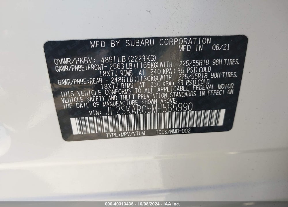 2021 SUBARU FORESTER SPORT VIN: JF2SKARC5MH565990