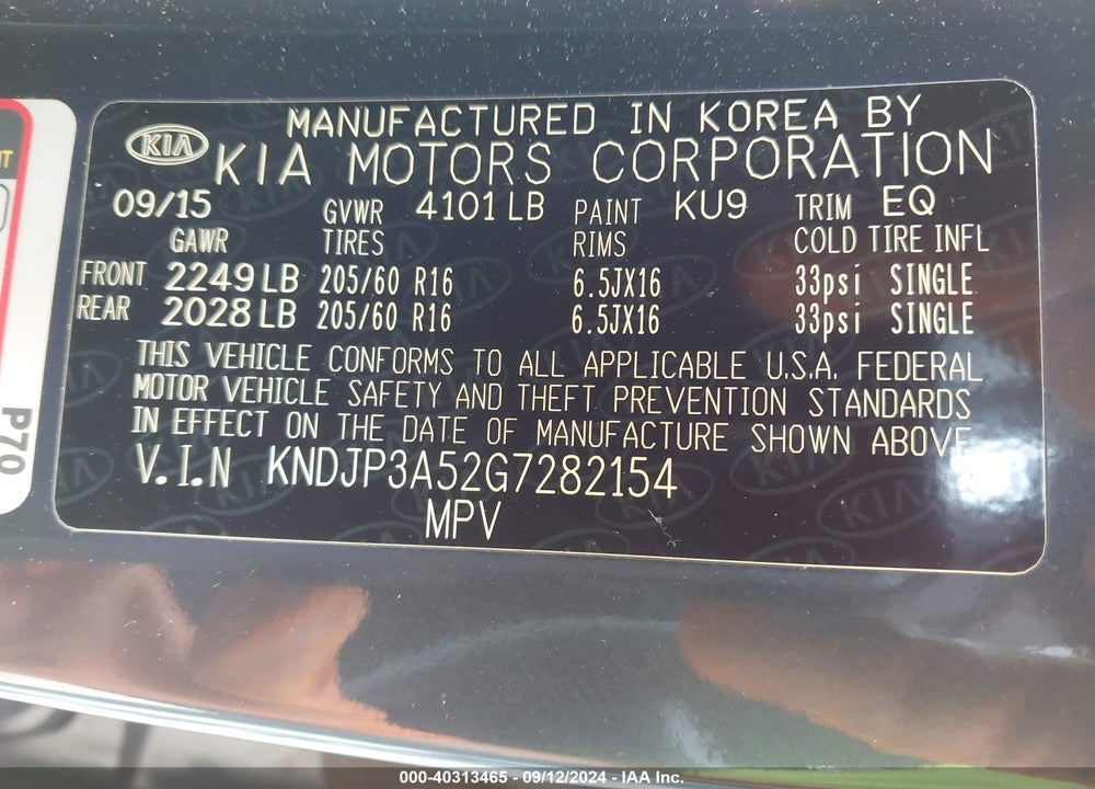 2016 KIA SOUL VIN: KNDJP3A52G7282154