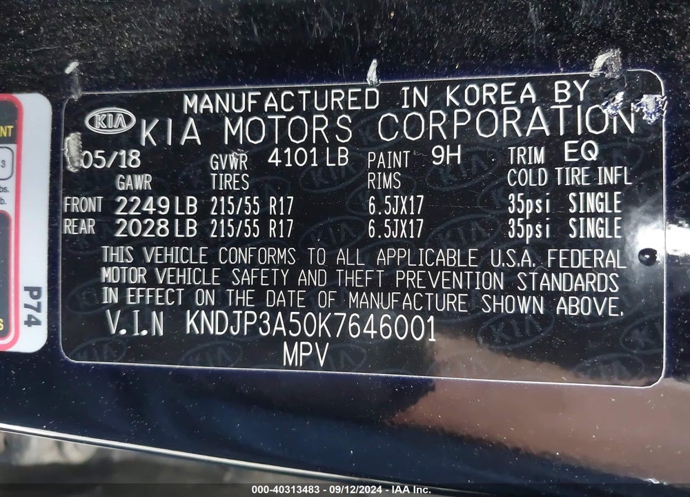 2019 KIA SOUL VIN: KNDJP3A50K7646001