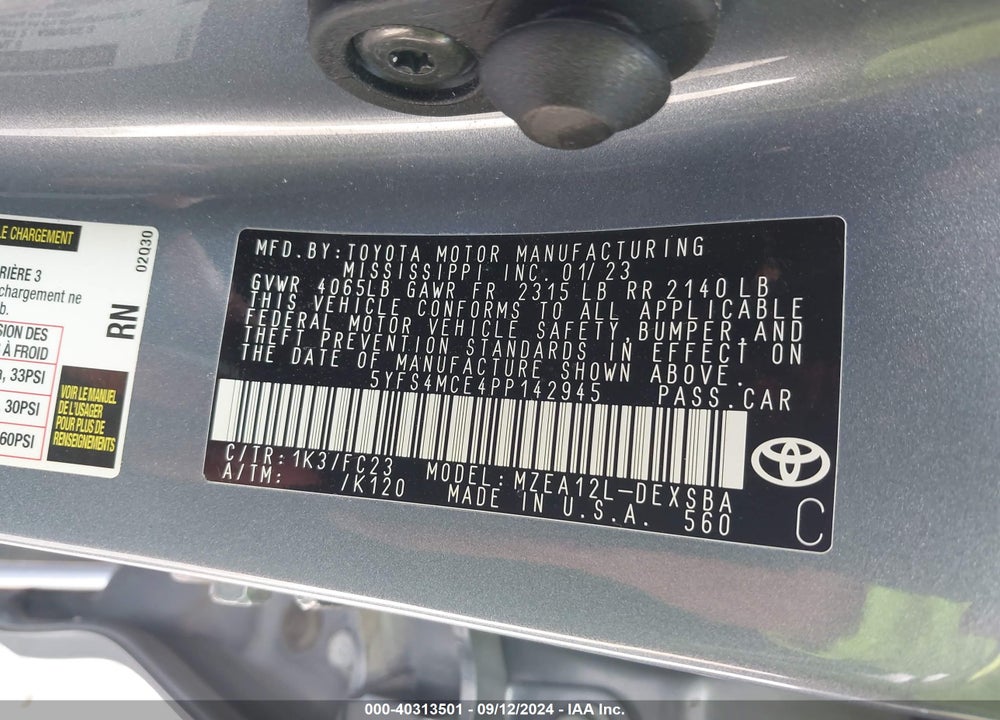 2023 TOYOTA COROLLA SE VIN: 5YFS4MCE4PP142945