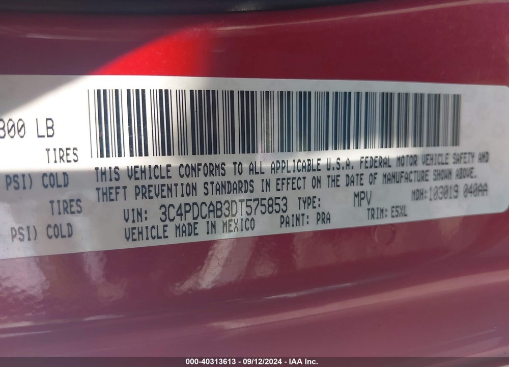 2013 DODGE JOURNEY AMERICAN VALUE PKG VIN: 3C4PDCAB3DT575853
