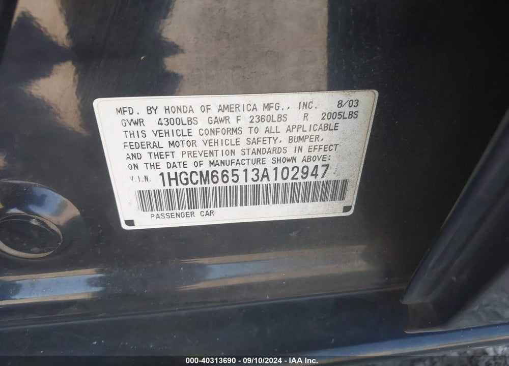 2003 HONDA ACCORD 3.0 EX VIN: 1HGCM66513A102947