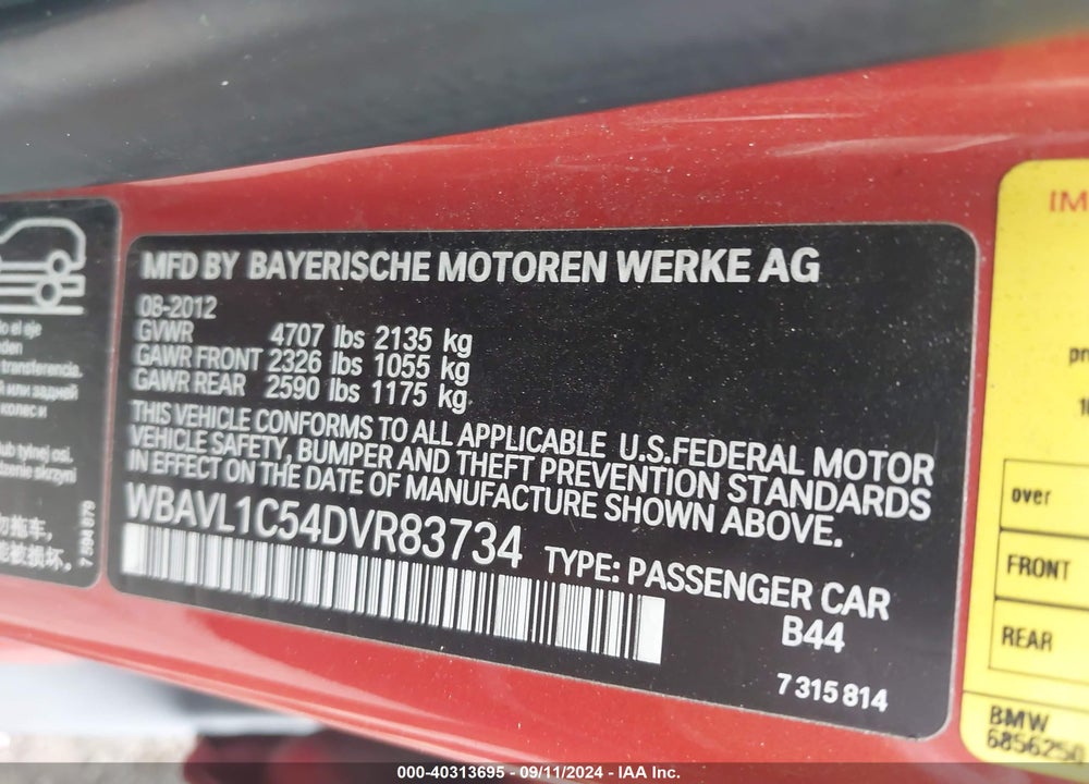 2013 BMW X1 XDRIVE28I VIN: WBAVL1C54DVR83734