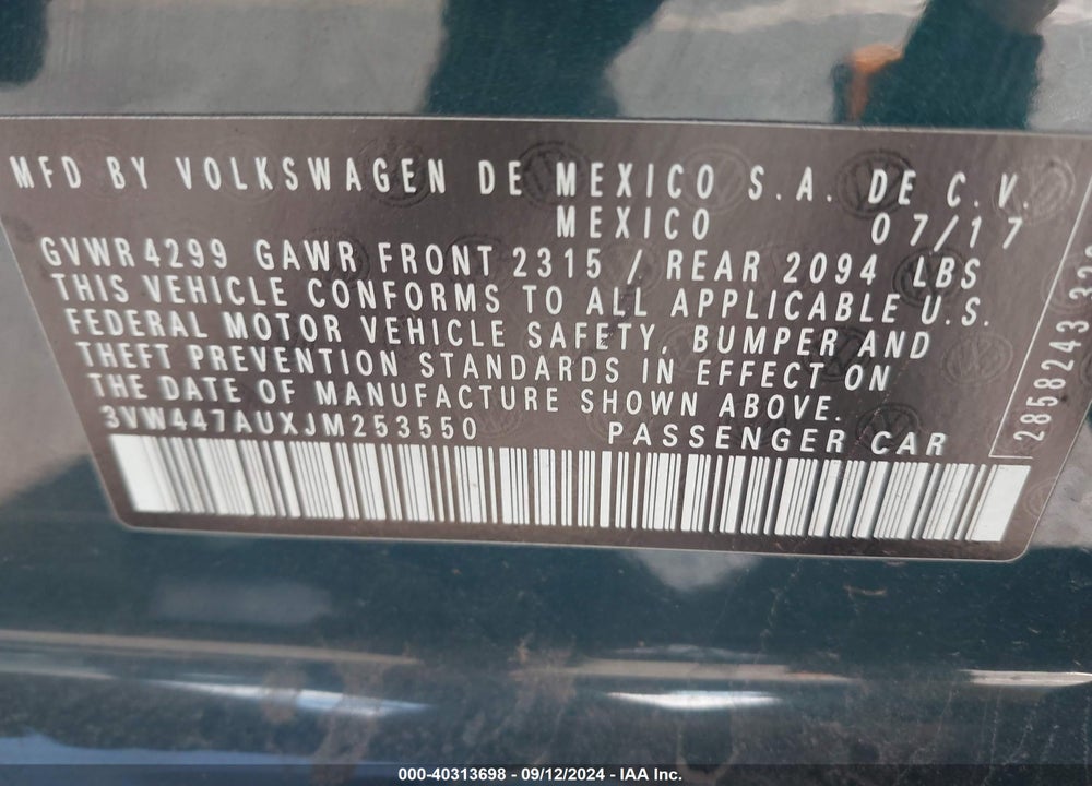 2018 VOLKSWAGEN GOLF GTI VIN: 3VW447AUXJM253550